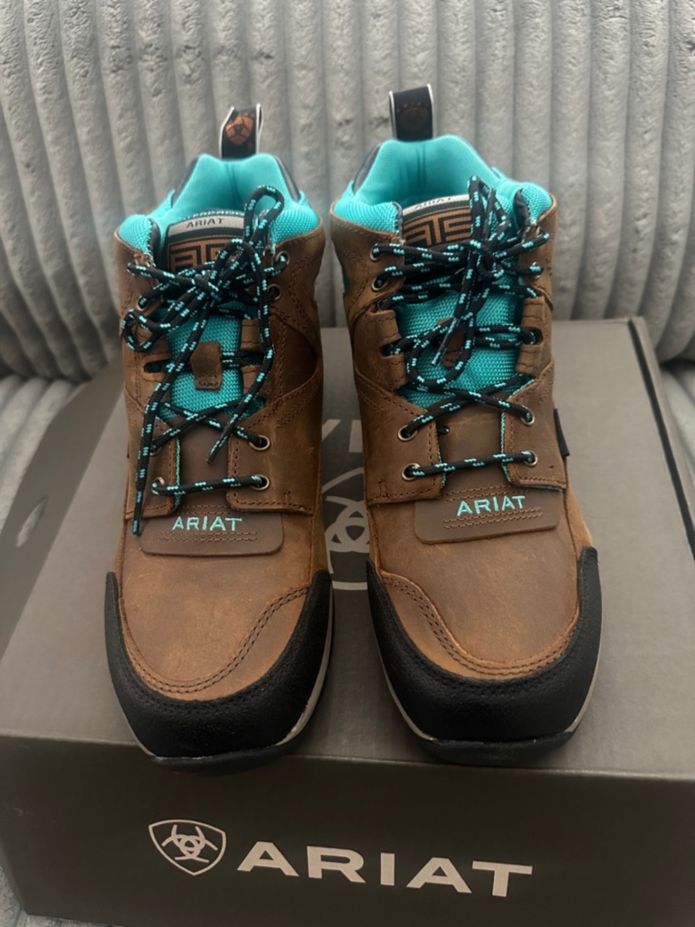 Ariat Brown Work Boots with Teal Accents